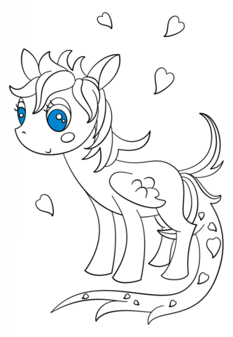 Kawaii Pegasus Pony Coloring Page